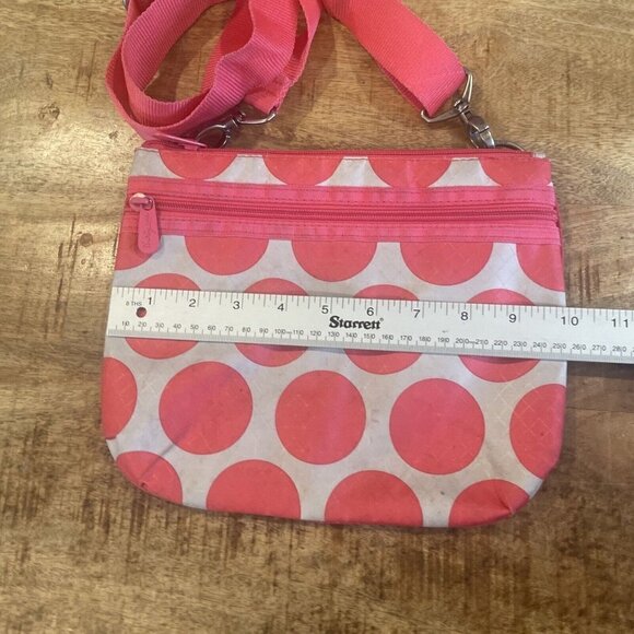 Thirty One 31 Mod Dot Crossbody Bag Pink Coral Nylon Small Adjustable Strap - Picture 5 of 10